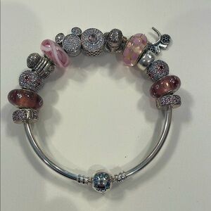 Pandora Silver and Pink Charm Bracelet